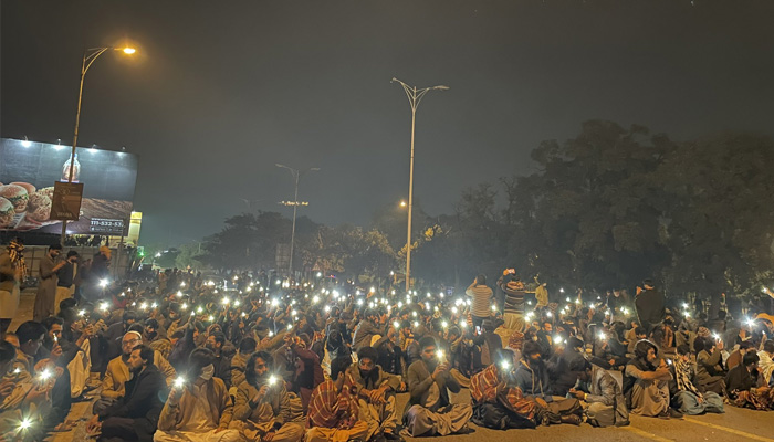 This image shows Baloch marchers staging a sit-in in Islamabad on December 20, 2023. — X/@sommulbaloch