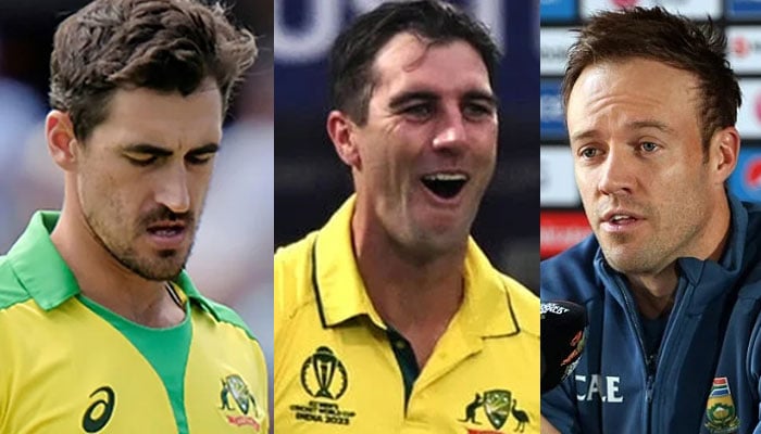 (From left to right) Australian pacers Mitchell Starc, Pat Cummins and former South African cricketer AB de Villiers. — AFP/File