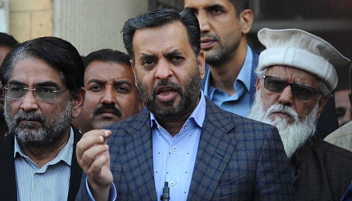 MQM Pakistan leader Mustafa Kamal talking to media after submitting nomination paper at Office of the deputy Commissioner Kemari for upcoming General Election on December 20, 2023 in Karachi. — INP