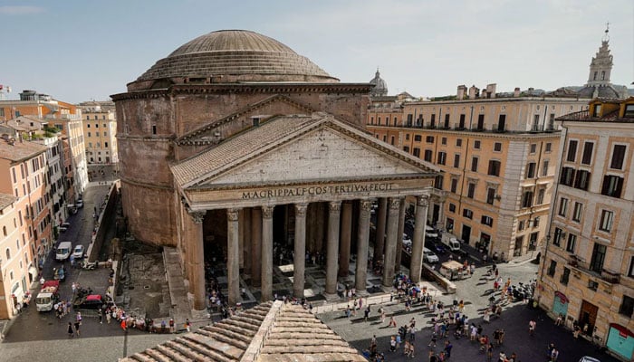 Romes Pantheon was built under Roman Emperor Augustus between 27 and 25 BC to celebrate all gods worshipped in ancient Rome. It was rebuilt under Emperor Hadrian between 118 and 128 AD.—AFP