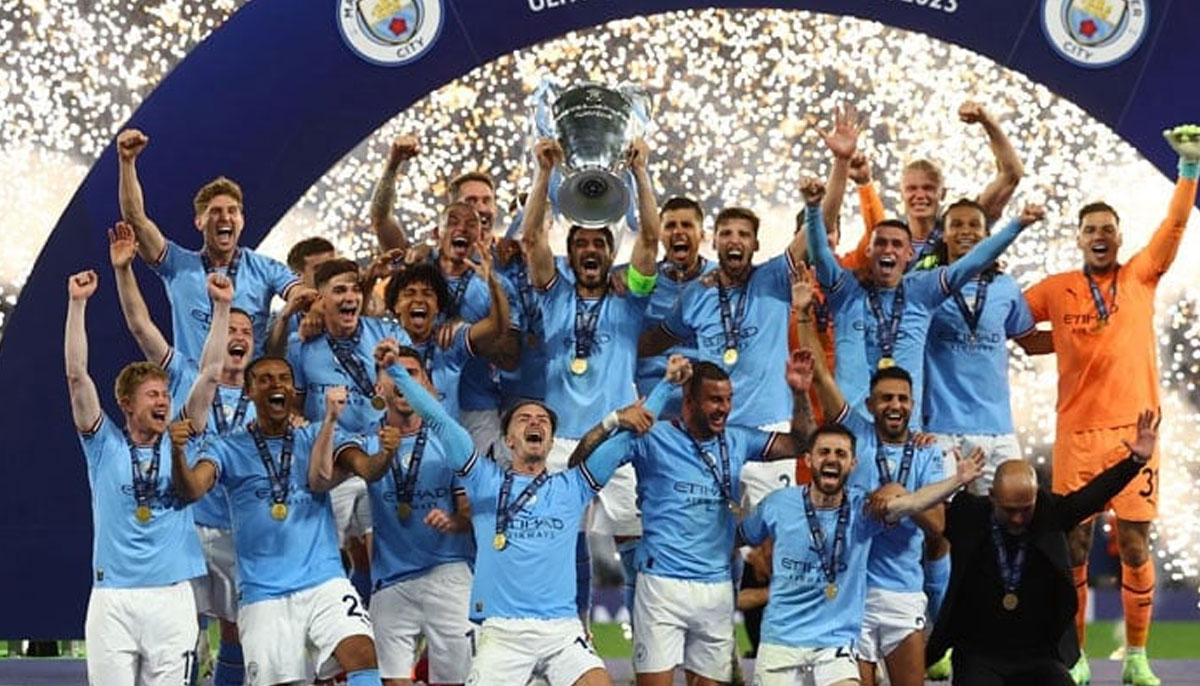 Manchester Citys captain Ilkay Gundogan lifts the UEFA Champions League. — Reuters/File