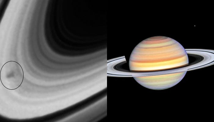 A photo of Saturn taken by NASAs Hubble Space Telescope on October 22, 2023, when the ringed planet was approximately 850 million miles from Earth. Hubbles ultra-sharp vision revealed a phenomenon called ring spokes.—NASA