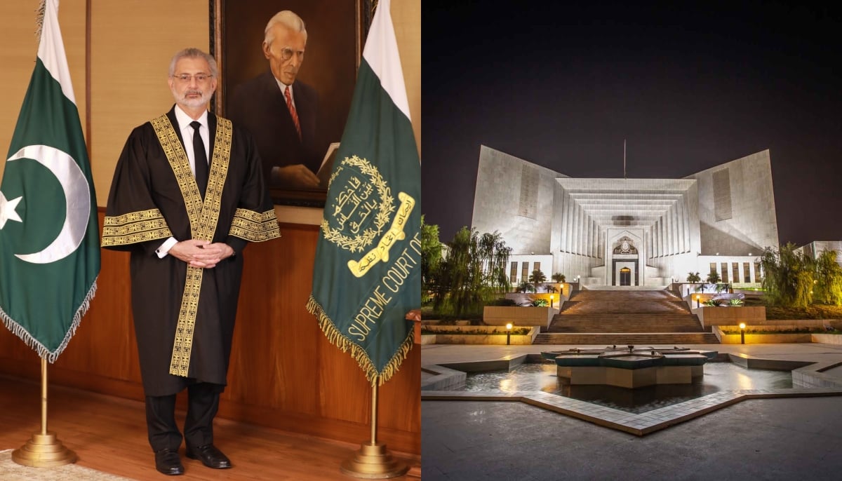 Chief Justice Qazi Faez Isa (left) and the facade of the Supreme Court. — Supreme Court website