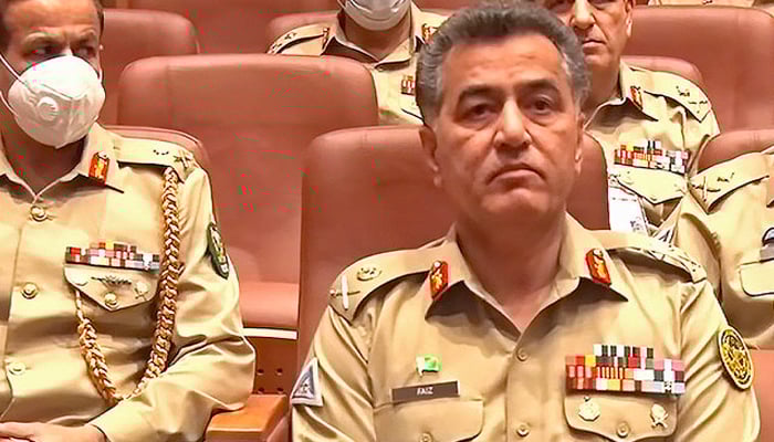 Director-General of Pakistan’s Inter-Services Intelligence, Lt. Gen. Faiz Hameed (right), attends 78th Formation Commanders’ Conference held at the General Head Quarters in Rawalpindi, Pakistan, on June 15, 2021. — ISPR