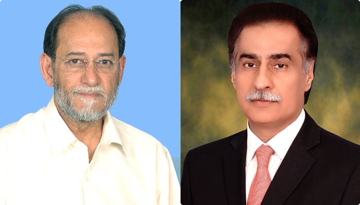 Pakistan Muslim League-N (PML-N) leaders Sheikh Rohail Asghar (L) and Sardar Ayaz Sadiq (R). —National Assembly of Pakistan/File