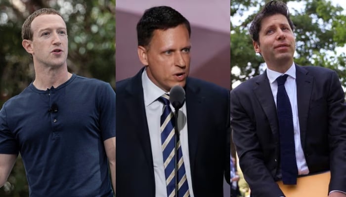 This combination of images shows Meta CEO Mark Zuckerberg (Left), PayPal co-founder Peter Thiel and OpenAI CEO Sam Altman. — Reuters/Files