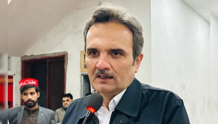 Central Senior Vice President Awami National Party (ANP) Ameer Haider Khan Hoti is addressing a party corner meeting in Mardan on January 1, 2024. —X/@ANPOPakhtunkhwa