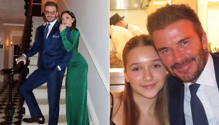 David Beckham poses for pictures with wife Victoria Beckham and daughter Harper Beckham. — Instagram/@davidbeckham