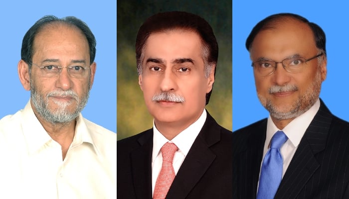 Rohail Asghar (left), Ayaz Sadiq and Ahsan Iqbal. — National Assembly/website