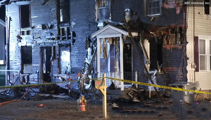 This still shows firefighters responding to the two-family house as the fire engulfed the whole structure on Quality Avenue, in Connecticut on January 3, 2023. — NBC Universal