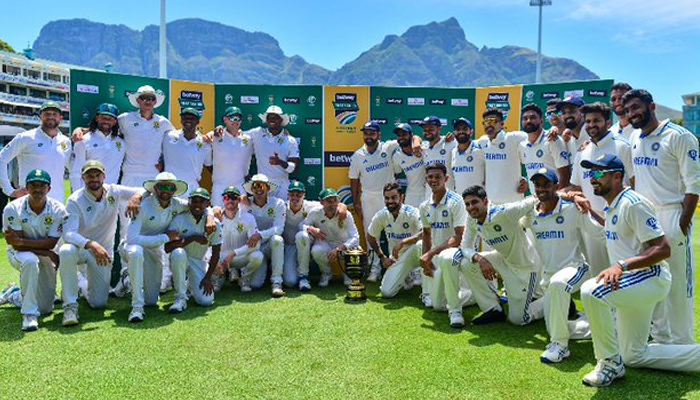 India and South Africa share the trophy after the two-match Test series is tied 1-1. — X/ICC