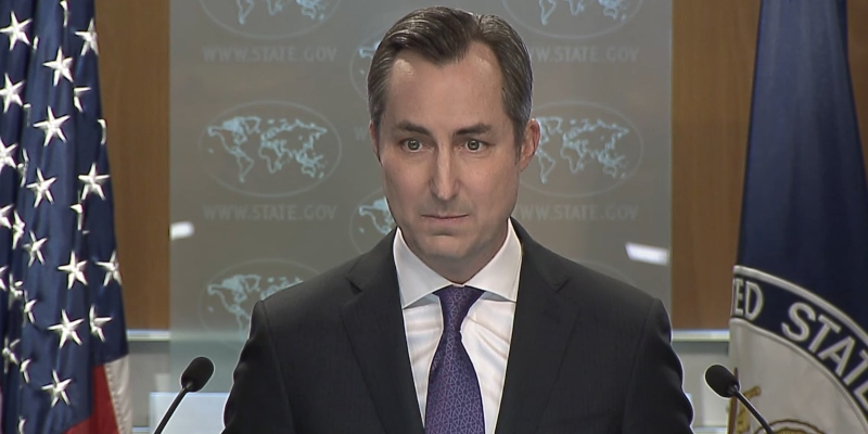 Spokesperson Matthew Miller is addressing a press briefing at the US Department of State on January 4, 2024. —Screengrab/US Department of State/YouTube