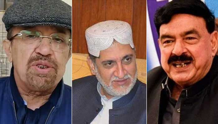 Left to right: Firdous Shamim Naqvi, Akhtar Mengal and Sheikh Rashid Ahmed. — X/PID/file