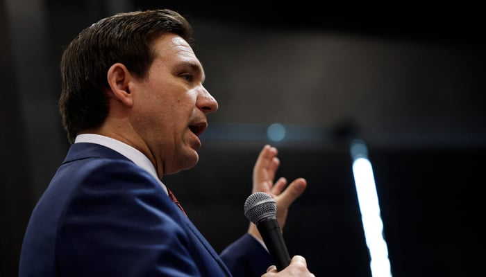 Republican presidential candidate Florida Governor Ron DeSantis speaks during a campaign event at McDevitts Indoor Sports Pub on January 07, 2024, in Grimes, Iowa. — AFP