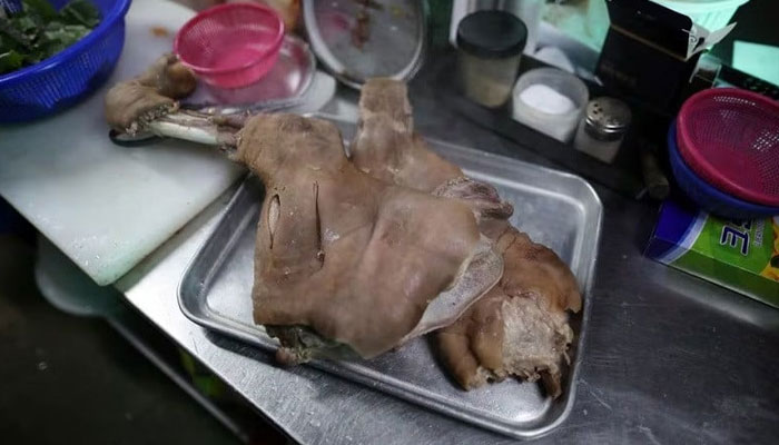 Boiled dog meat is pictured at a restaurant in Hwaseong, South Korea, November 21, 2023.—Reuters