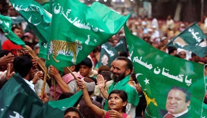 Supporters of PML-N gather at a park in Lahore on October 21, 2023. — AFP