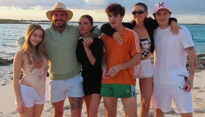 Celebrity couple David Beckham (second left) and wife Victoria Beckham (third left) pose with their children. — Instagram/davidbeckham