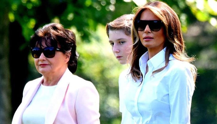 Former first lady Melania Trump (right) spotted on a family outing with mother Amalija Knavs and son Barron Trump. — Viva via East News