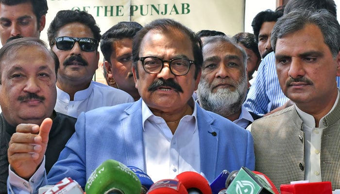 PML-N leader Rana Sanaullah Khan addressing the media in this undated picture. — Online/File