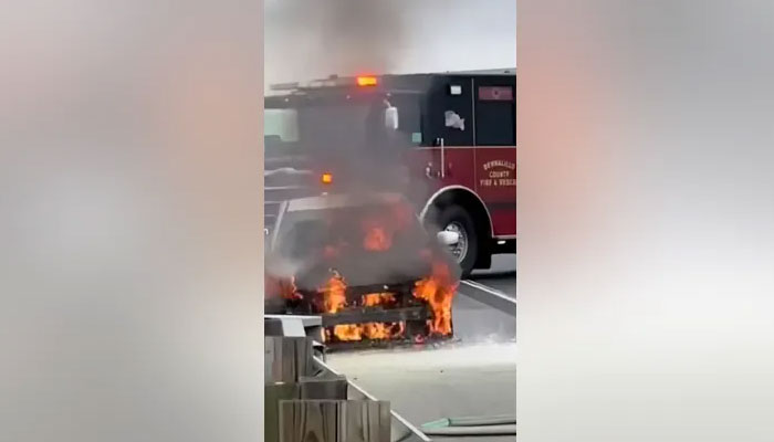 Chishanna Juan’s car went up in flames in Albuquerque, New Mexico. — SWNS