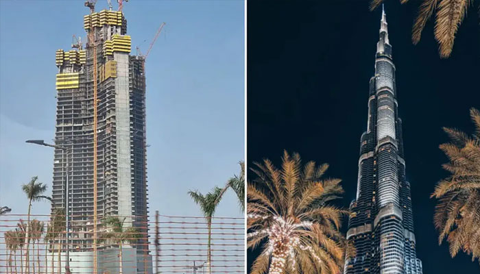 The under-construction Jeddah Tower (left) and the Burj Khalifa (right).—Guinness World Records