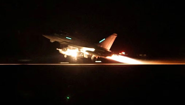 An RAF Typhoon aircraft takes off to join the US-led coalition from RAF Akrotiri to conduct air strikes against military targets in Yemen, aimed at the Iran-backed Houthi militia that has been targeting international shipping in the Red Sea, in Cyprus, in this handout picture released on January 12, 2024. — Reuters