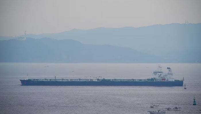 Image of an oil tanker at the coast of Oman seized by Iran — Reuters