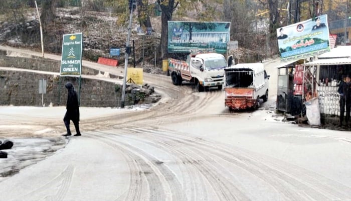 An eye-catching view of a snow-covered area at Galyat in Abbottabad on November 30, 2023. —PPI