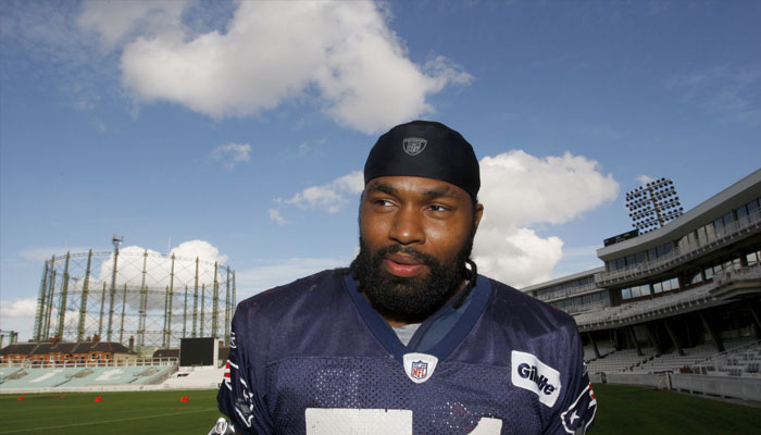 New England Patriots Jerod Mayo speaks to reporters before training at the Oval Cricket Ground ahead of their NFL game against Tampa Bay Buccaneers in London October October 23, 2009. —Reuters