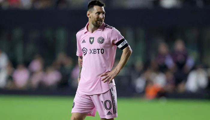 Lionel Messi of Inter Miami CF reacts against the New York City FC during the first half in the Noche d´Or friendly match at DRV PNK Stadium in Fort Lauderdale, Florida on November 10, 2023. — AFP