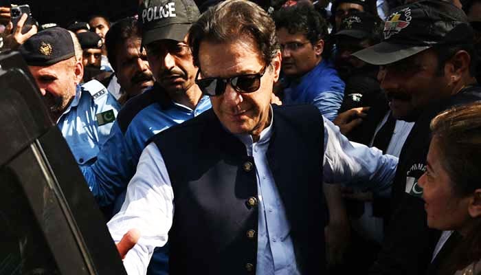 Former prime minister Imran Khan arrives at an Islamabad court for a hearing in this file photo. —AFP