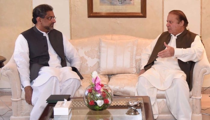 Muhammad Nawaz Sharif is meeting with former Prime Minister Shahid Khaqan Abbasi. —Facebook/ PML(N)