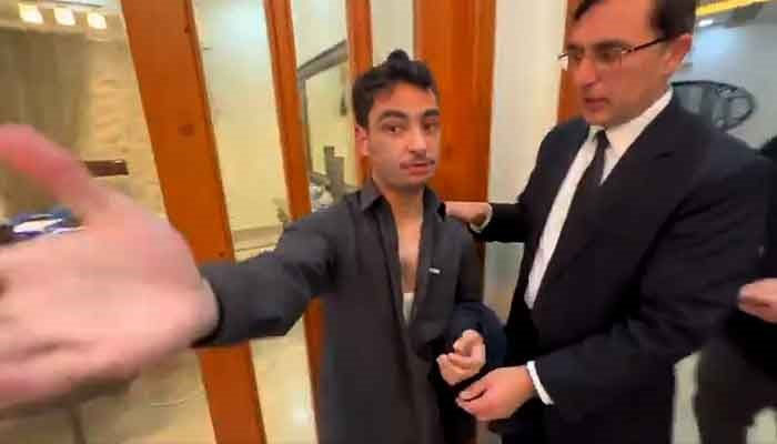 PTI Chairman Barrister Gohar Khan reaches home after his family was attacked, as seen in this still from a video, on January 13, 2024. — X/@PTIofficial