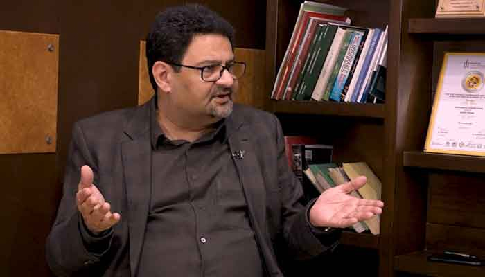 Former finance minister Miftah Ismail speaking during an exclusive interview with Geo.tv on March 10, 2023. — Screengrab/Geo.tv