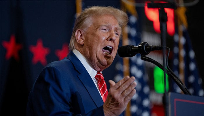 Former US President and Republican presidential candidate Donald Trump speaks during a campaign event, in Clinton, Iowa, US, January 6, 2024. —Reuters