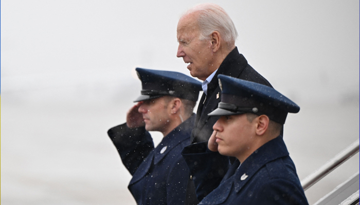US President Joe Biden steps off Air Force One upon arrival at Joint Base Andrews in Maryland on January 15, 2024. — AFP