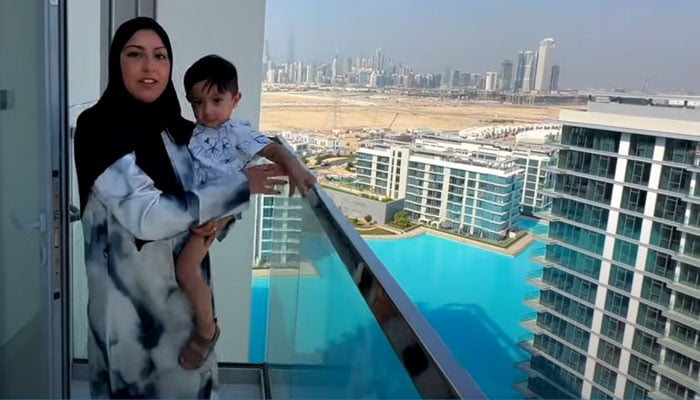 The screenshot shows Malaikah Raja, the wife of a Dubai millionaire in her costly flat. —YouTube/Malaikah