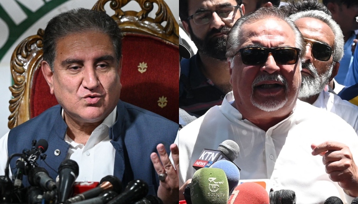 PTI Vice Chairman Shah Mahmood Qureshi and IPP senior leader Imran Ismail. — AFP/File