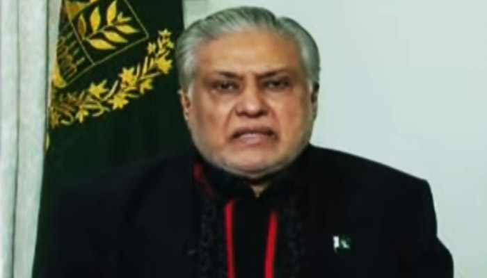 PML-N leader Ishaq Dar speaks during an interview on “Aaj Shahzeb Khanzada Kay Saath” on January 17, 2024, in this photo taken from a video. — Geo News
