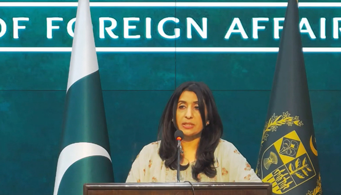 Foreign Office spokesperson Mumtaz Zahra Baloch speaks during a press briefing in Islamabad in this still on January 11, 2024. — Facebook/Ministry of Foreign Affairs, Islamabad