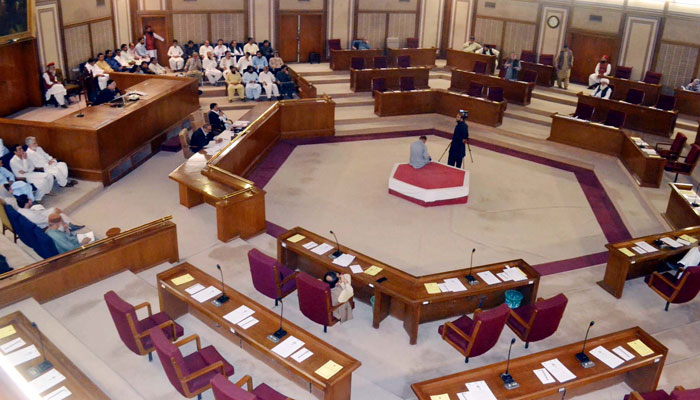 MPA Qadir Ali Nahil speaks during an assembly session, at the Balochistan Assembly in Quetta on Thursday, July 20, 2023. — PPI