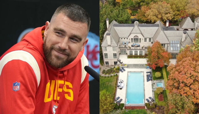 This combination of pictures shows Kansas City Chiefs tight end Travis Kelce and his $6 million mansion in Kansas City. — Reuters/Page Six/File