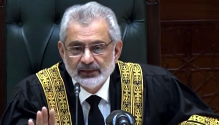 Chief Justice of Pakistan Qazi Faez Isa presides over the hearing of petitions challenging the Supreme Court (Practice and Procedure) Act 2023 on September 18, 2023. — PPI