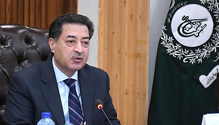 Chief Election Commissioner Sikandar Sultan Raja presides over a meeting on the February 8 general elections on January 17, 2023. — INP