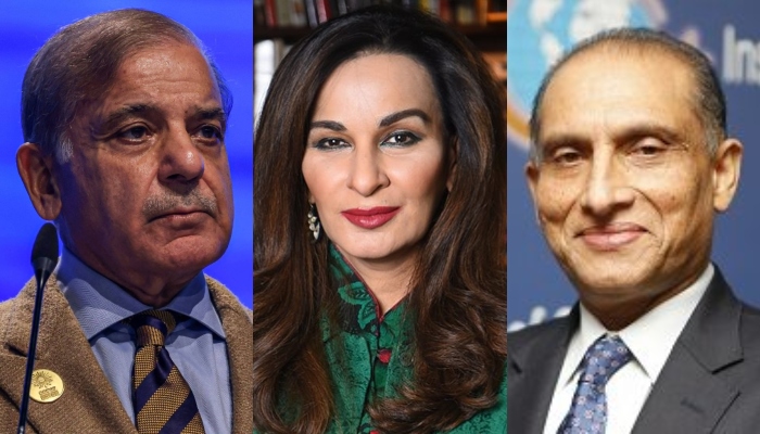 Former prime minister Shehbaz Sharif (left), Senator Sherry Rehman and former foreign secretary Aizaz Ahmed Chaudhry. — AFP/Asia Society/ISSI/File