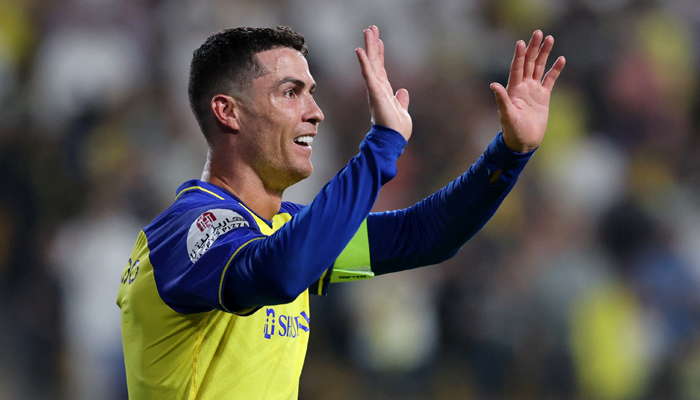 Soccer Football - Saudi Pro League - Al Nassr v Al Shabab - KSU Stadium, Riyadh, Saudi Arabia - May 23, 2023 Al Nassrs Cristiano Ronaldo celebrates scoring their third goal. — Reuters