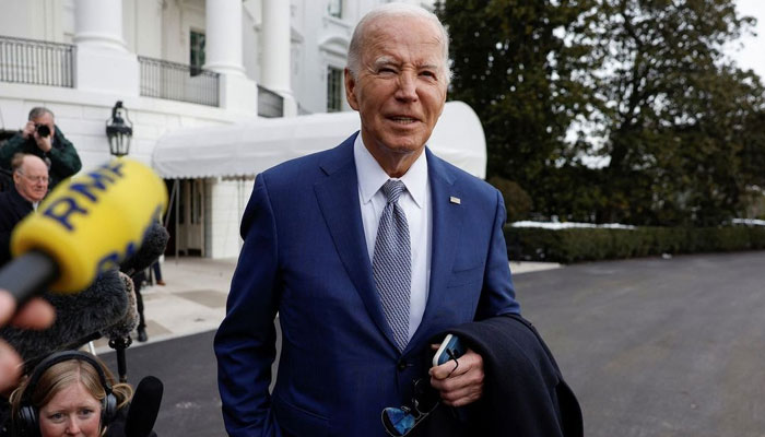 US President Joe Biden speaks to the media before departing the White House for North Carolina, in Washington, US, January 18, 2024. — Reuters