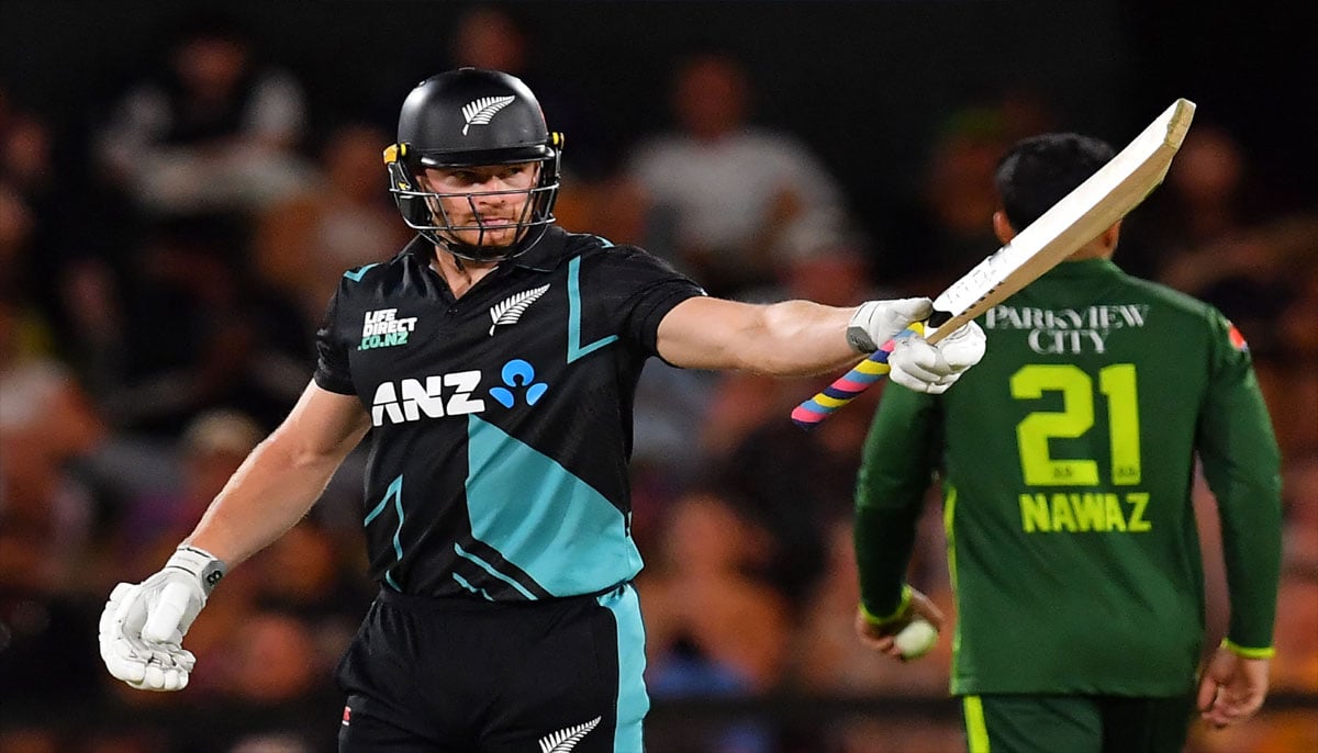 New Zealand´s Glenn Phillips celebrates after scoring his half century during the fourth Twenty20 international cricket match between New Zealand and Pakistan at Hagley Oval in Christchurch on January 19, 2024. — AFP