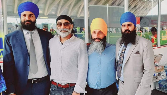Gurpal Singh, extreme right, with Hardeep Singh Nijjar and Gurpatwant Singh Pannun, second and third left. — Reporter