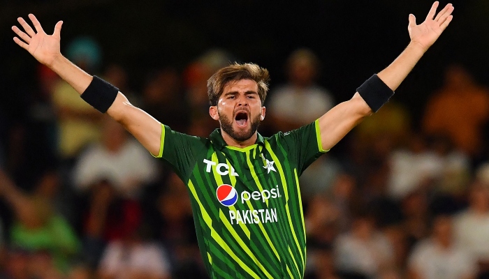 Pakistans Shaheen Shah Afridi appeals a leg before wicket decision against New Zealands Finn Allen during the fourth Twenty20 international cricket match between New Zealand and Pakistan at Hagley Oval in Christchurch on January 19, 2024. —AFP
